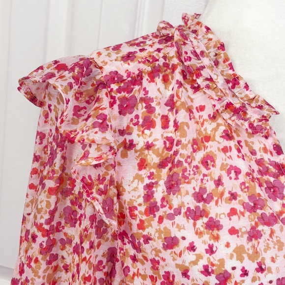 J. Crew Pink Floral Dainty Ruffle V-Neck Long Sleeve Blouse Medium - Picture 5 of 16